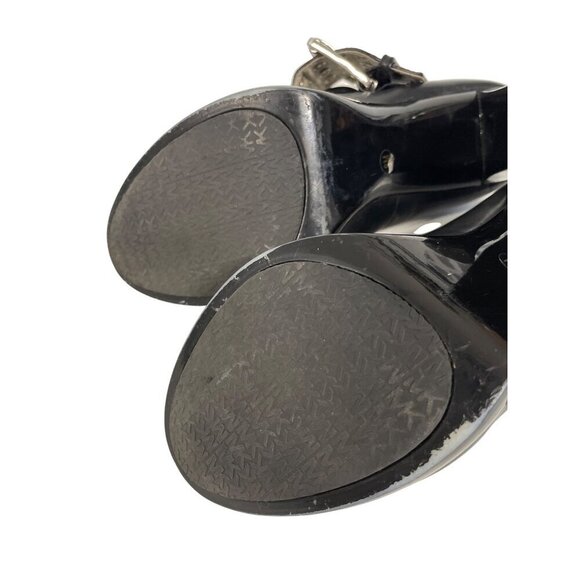 Michael Kors Black Leather Peep-Toe Heeled Booties With Buckle Strap Accents 8M - Picture 9 of 13